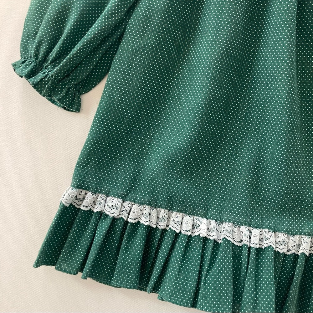 Vintage USA Girls Green Holiday Ruffle Lace Dress - Picture 9 of 11